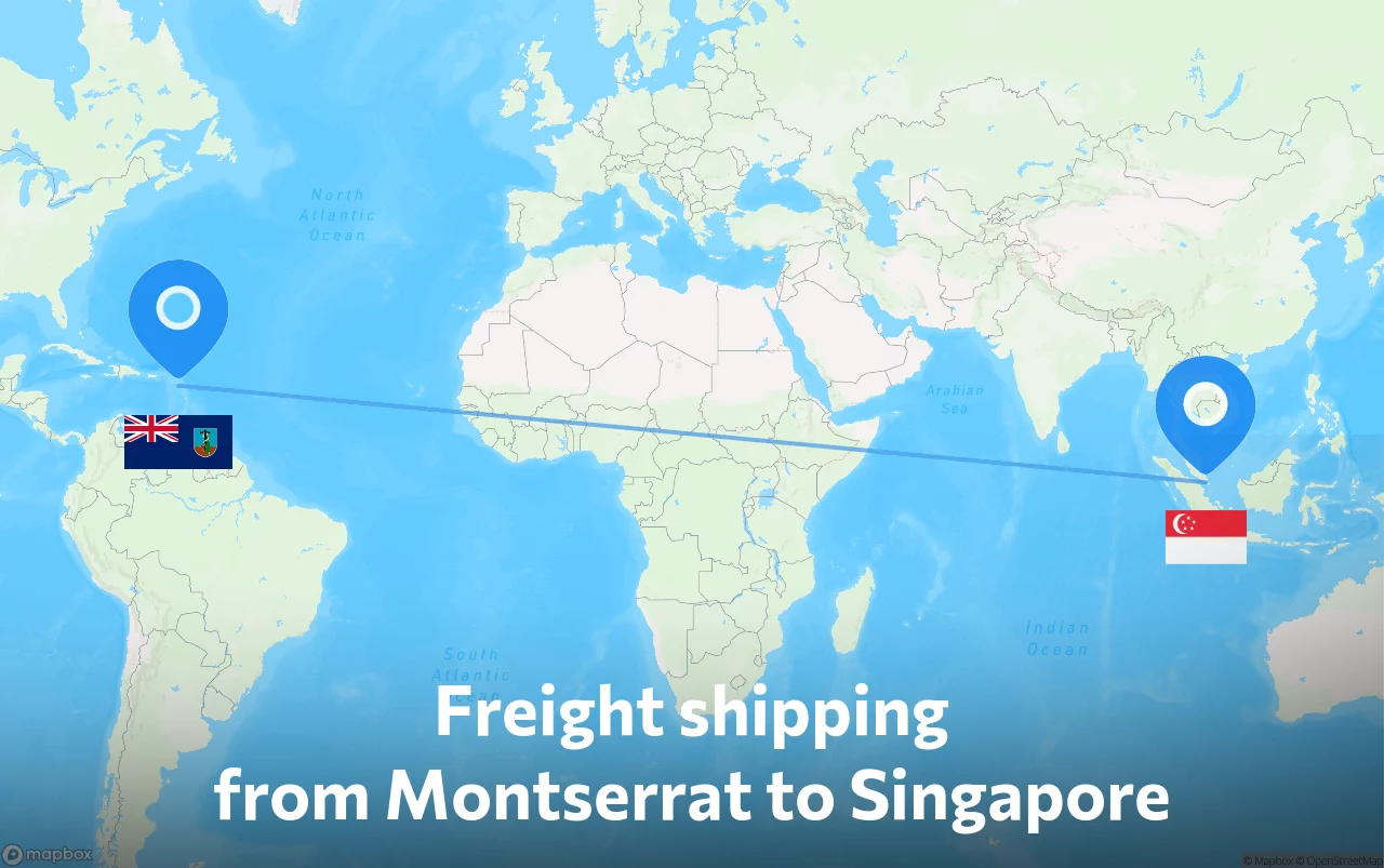 Shipping route from Montserrat to Singapore