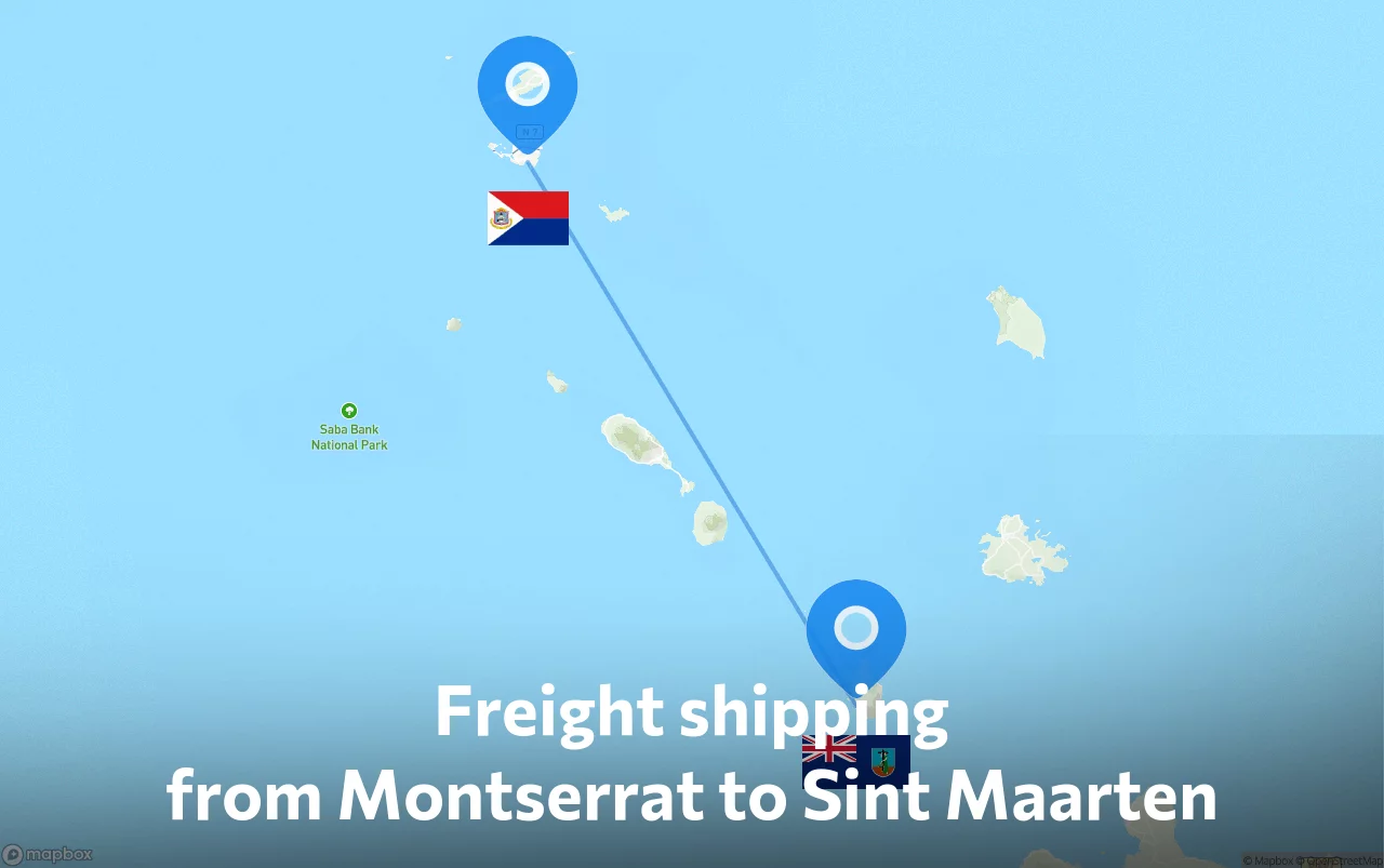 Shipping route from Montserrat to Sint Maarten