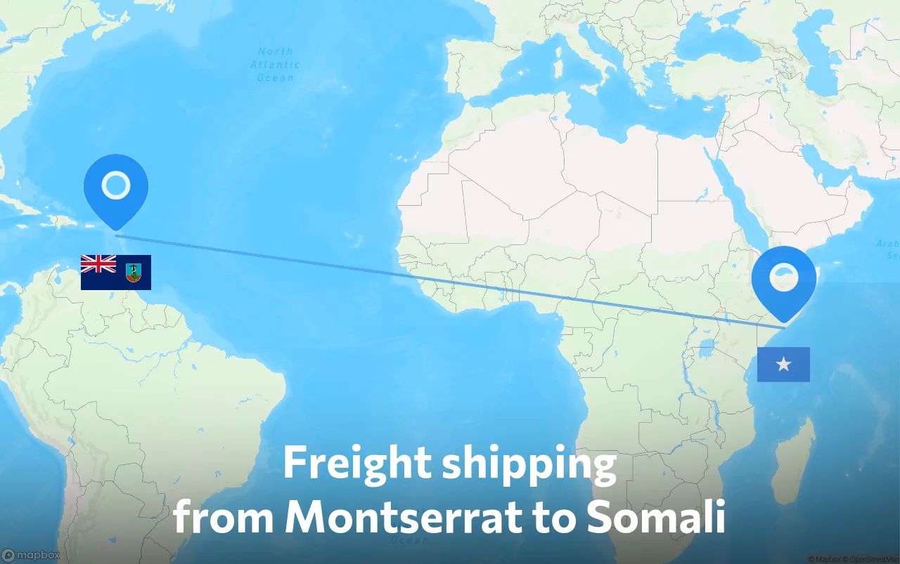Shipping route from Montserrat to Somali