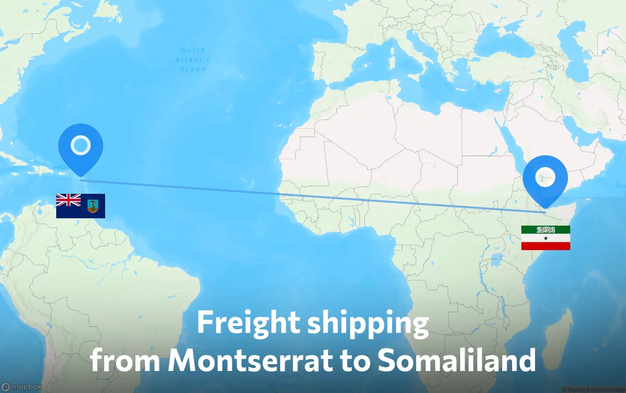 Shipping route from Montserrat to Somaliland