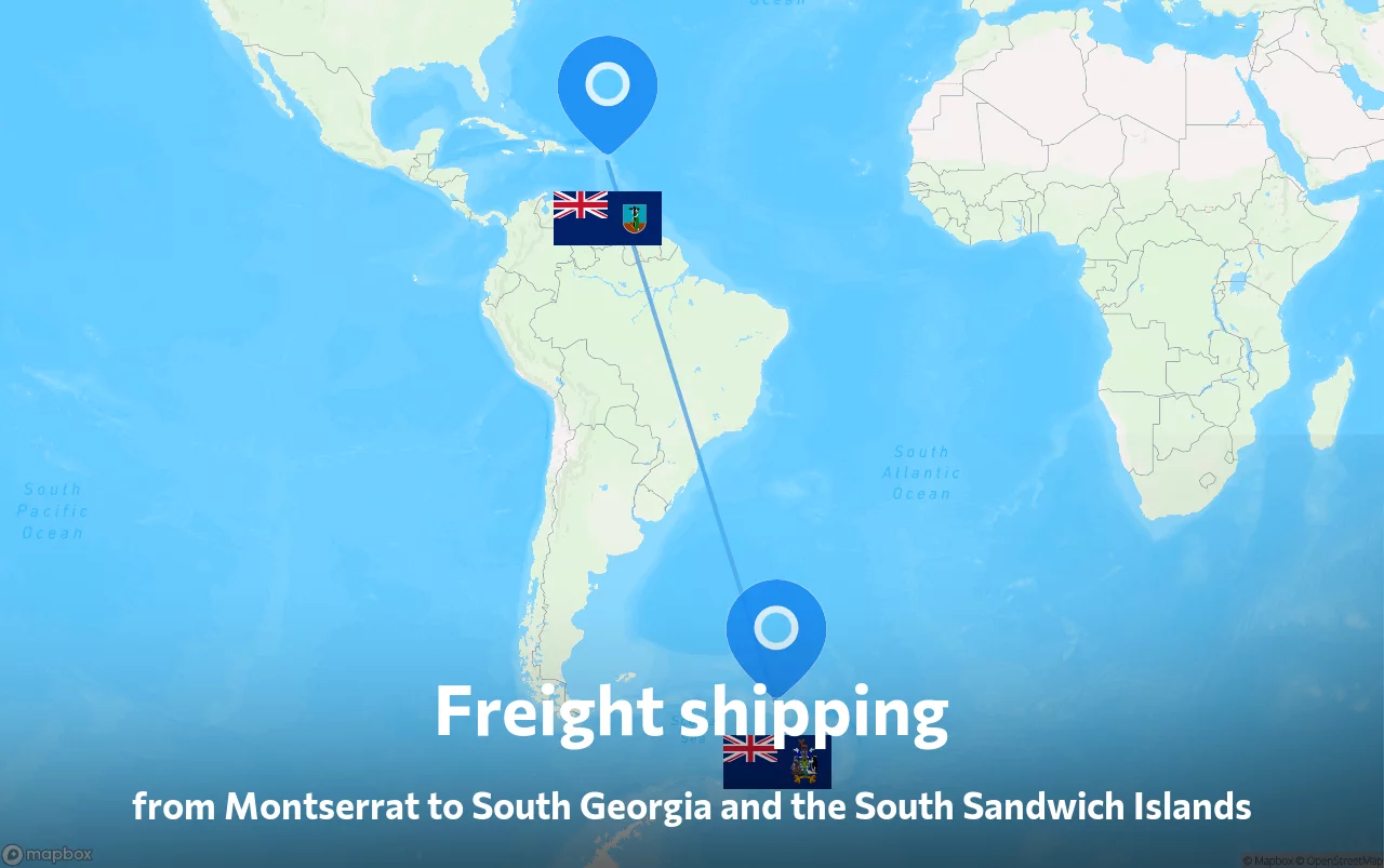 Shipping route from Montserrat to South Georgia and the South Sandwich Islands