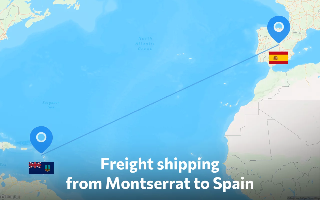 Shipping route from Montserrat to Spain