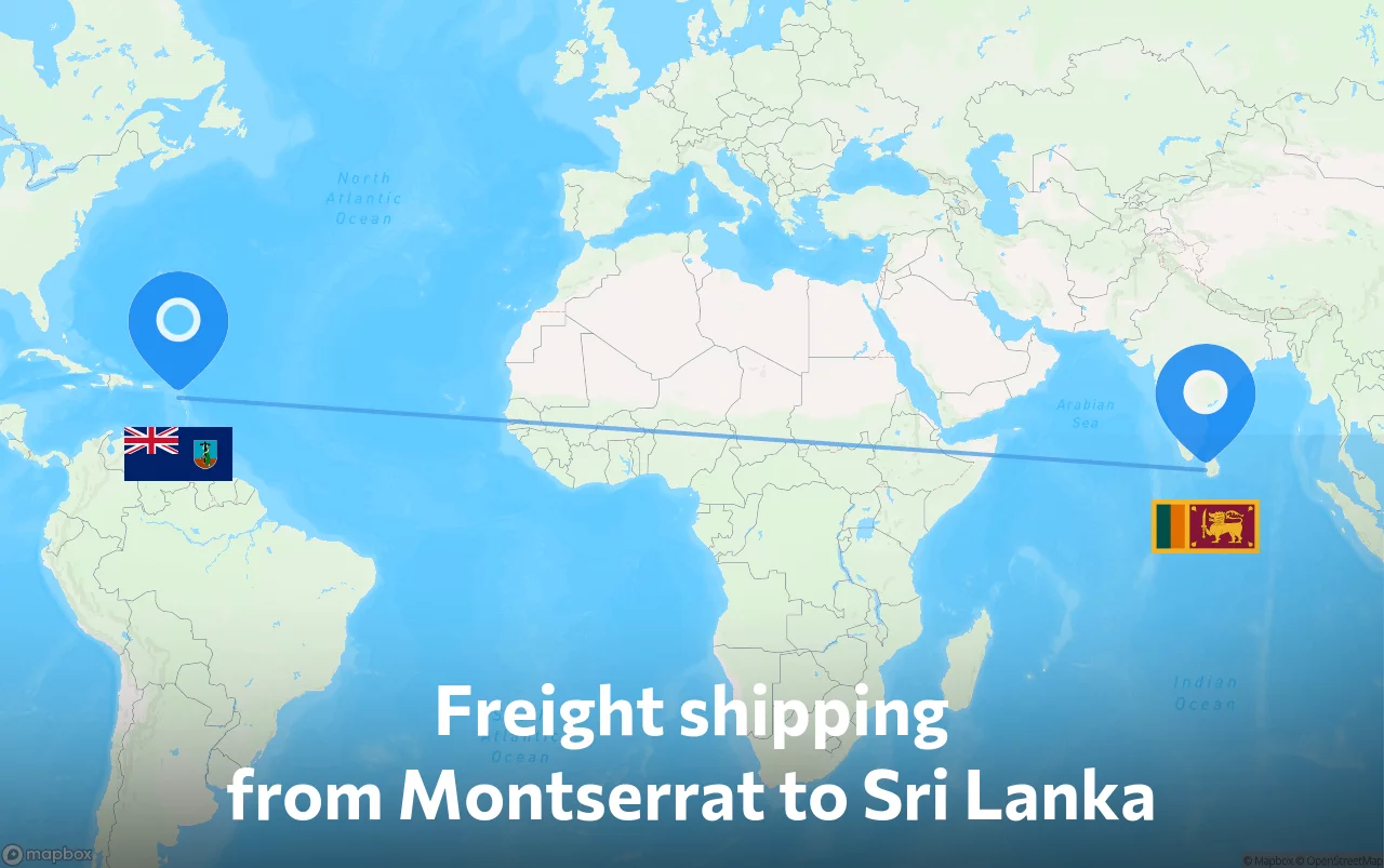 Shipping route from Montserrat to Sri Lanka