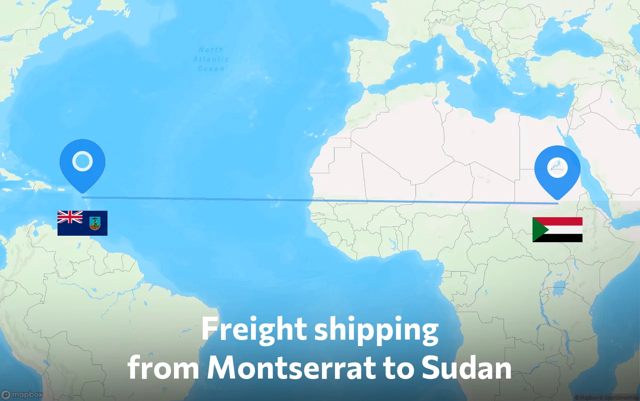 Shipping route from Montserrat to Sudan