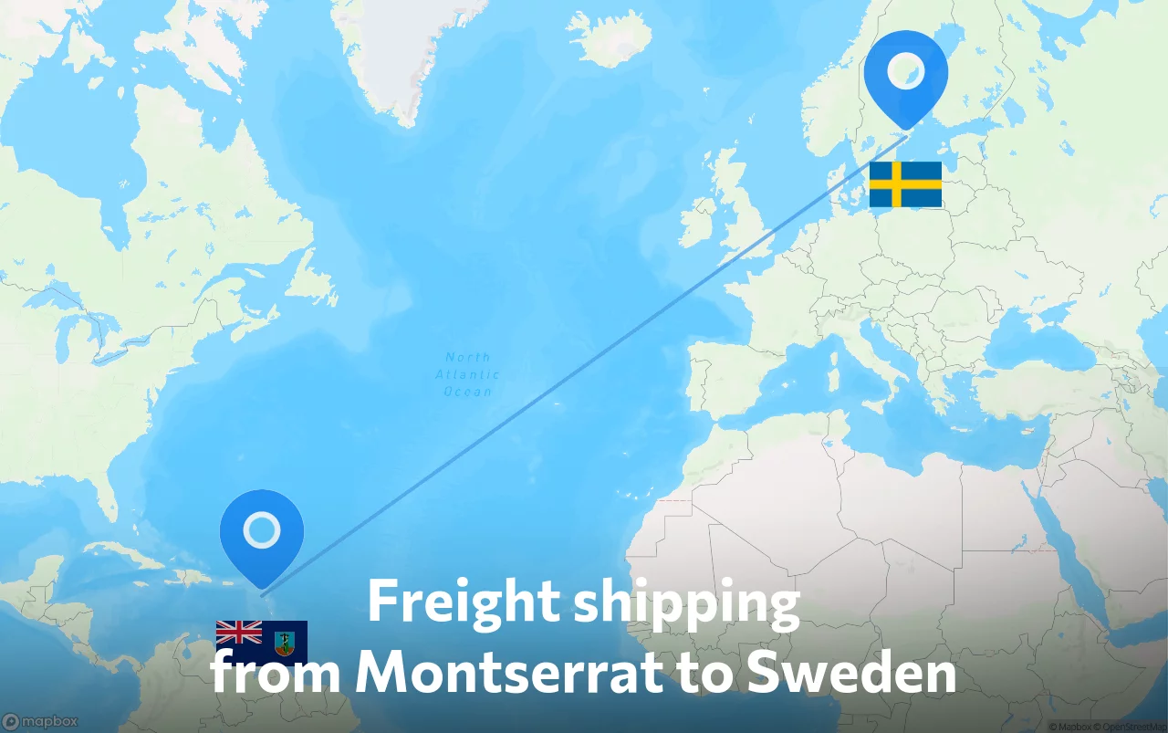 Shipping route from Montserrat to Sweden