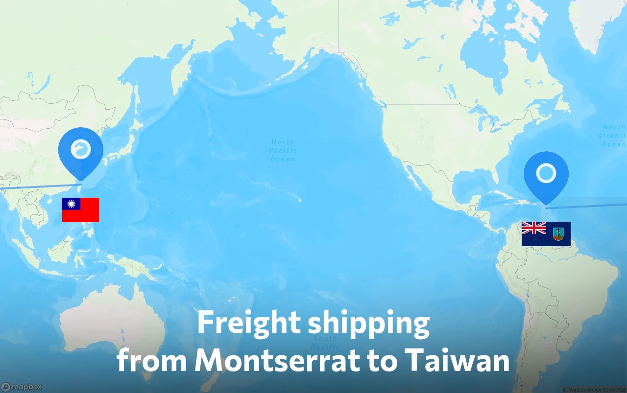 Shipping route from Montserrat to Taiwan