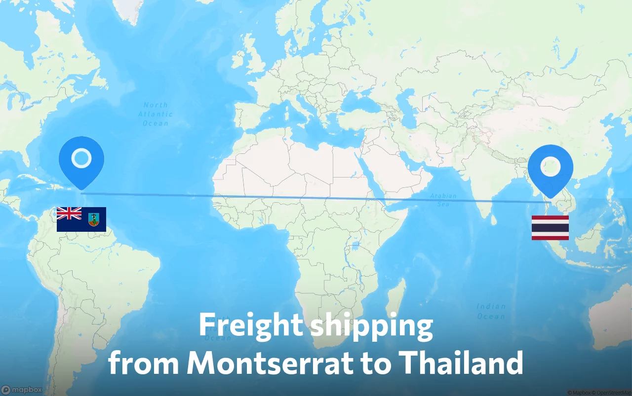 Shipping route from Montserrat to Thailand