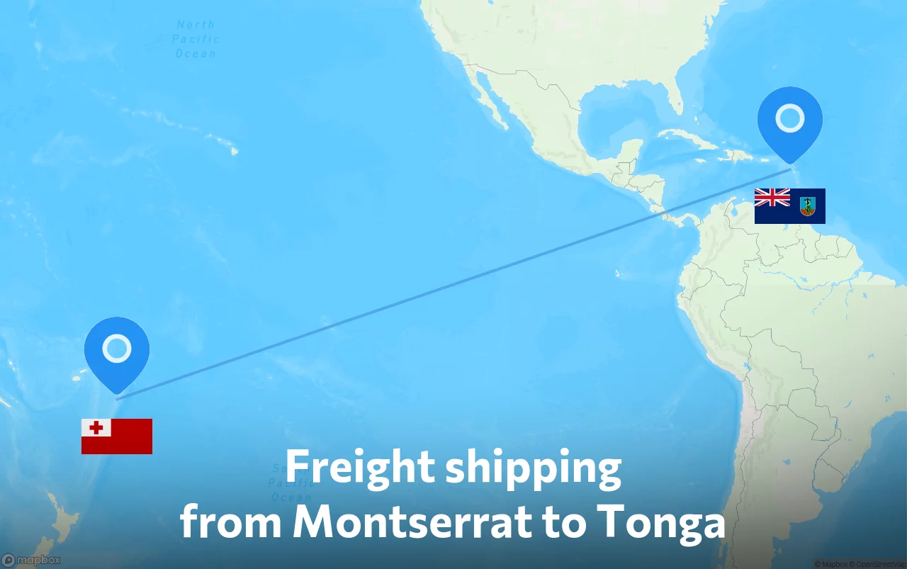 Shipping route from Montserrat to Tonga