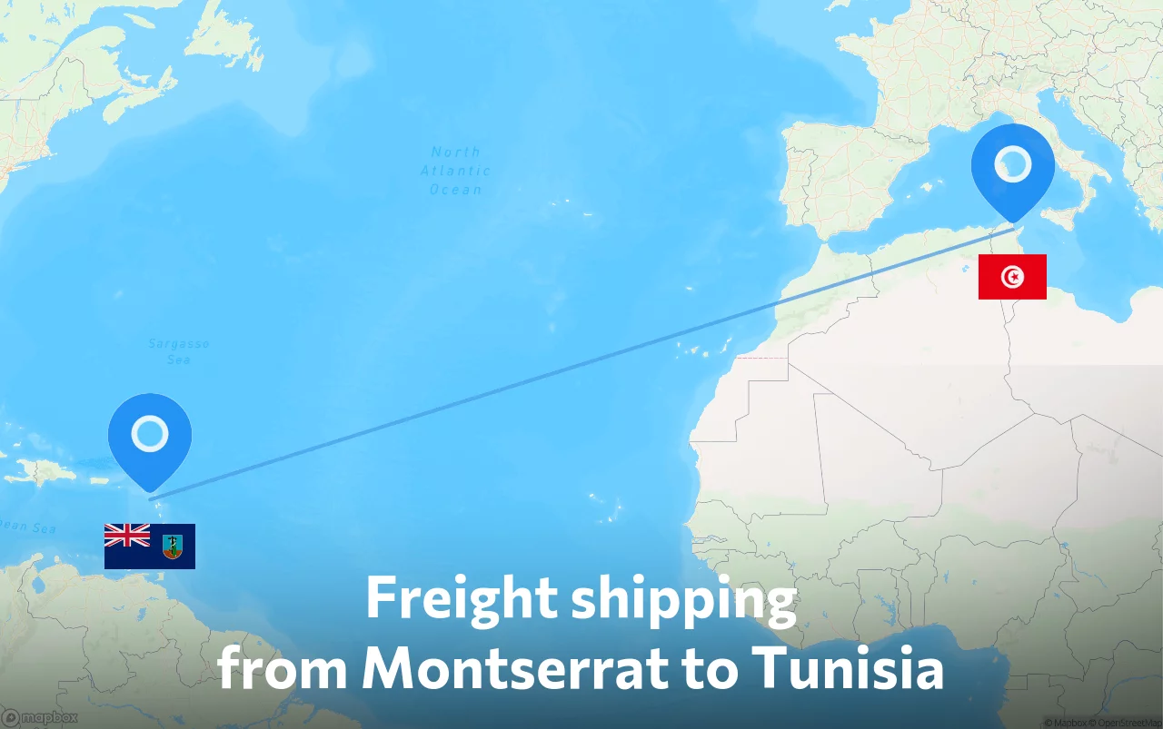 Shipping route from Montserrat to Tunisia