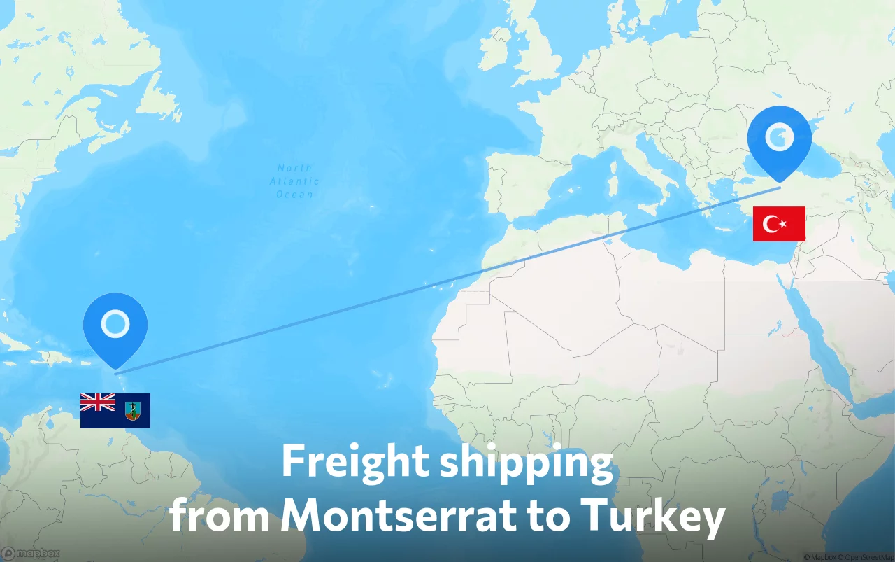 Shipping route from Montserrat to Turkey