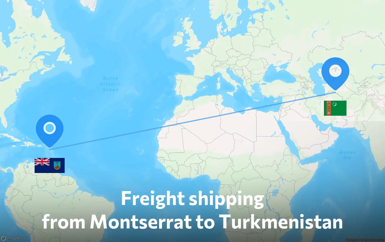 Shipping route from Montserrat to Turkmenistan
