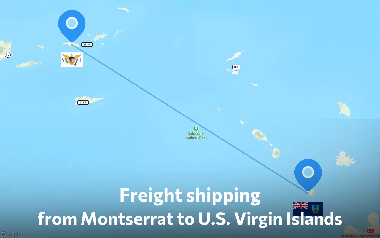 Shipping route from Montserrat to U.S. Virgin Islands