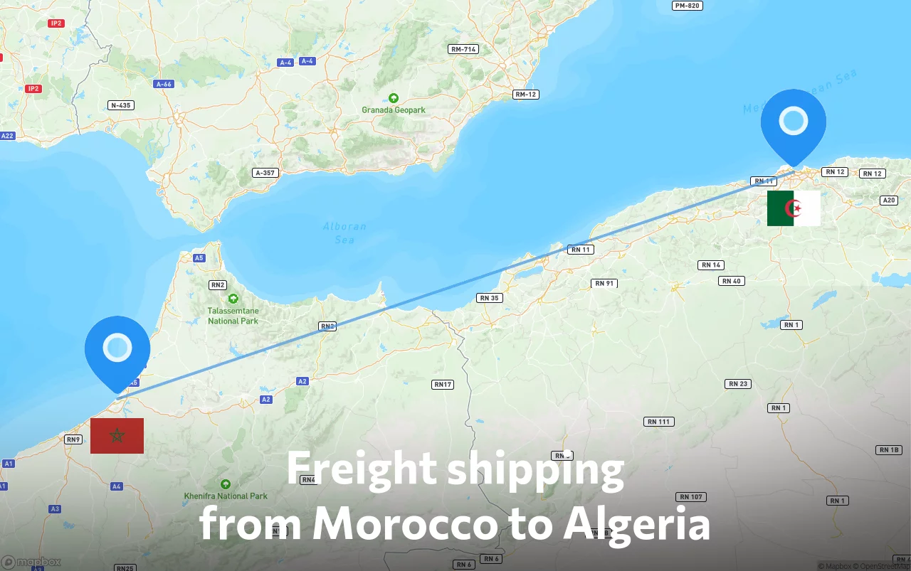 Shipping route from Morocco to Algeria