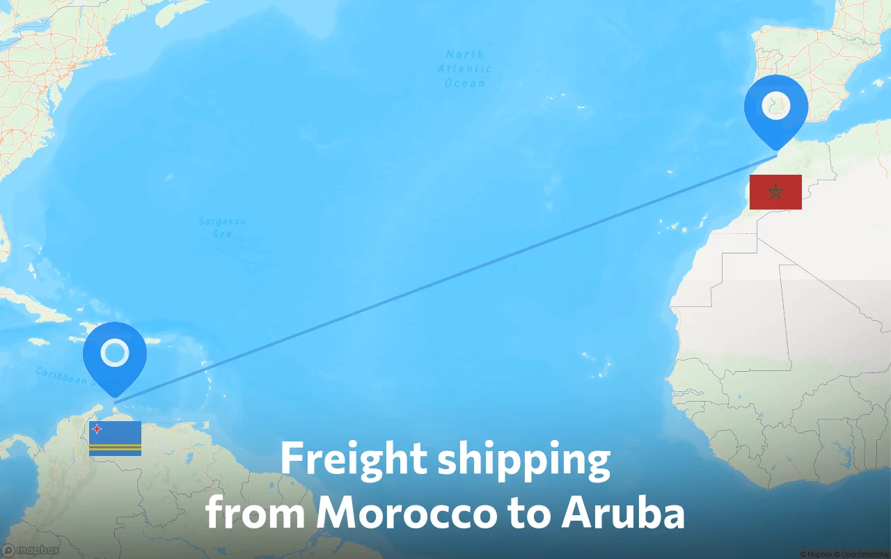 Shipping route from Morocco to Aruba