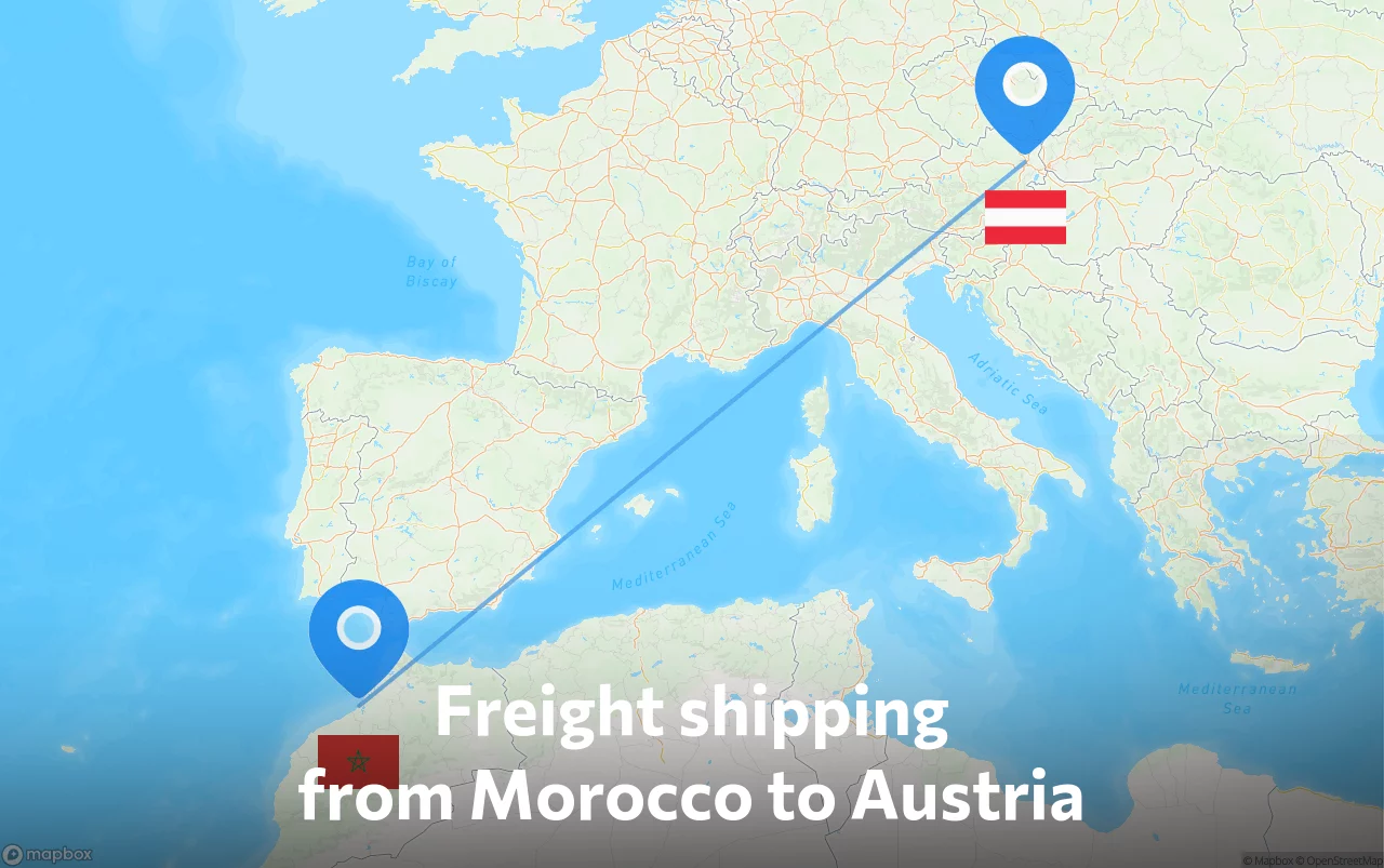 Shipping route from Morocco to Austria
