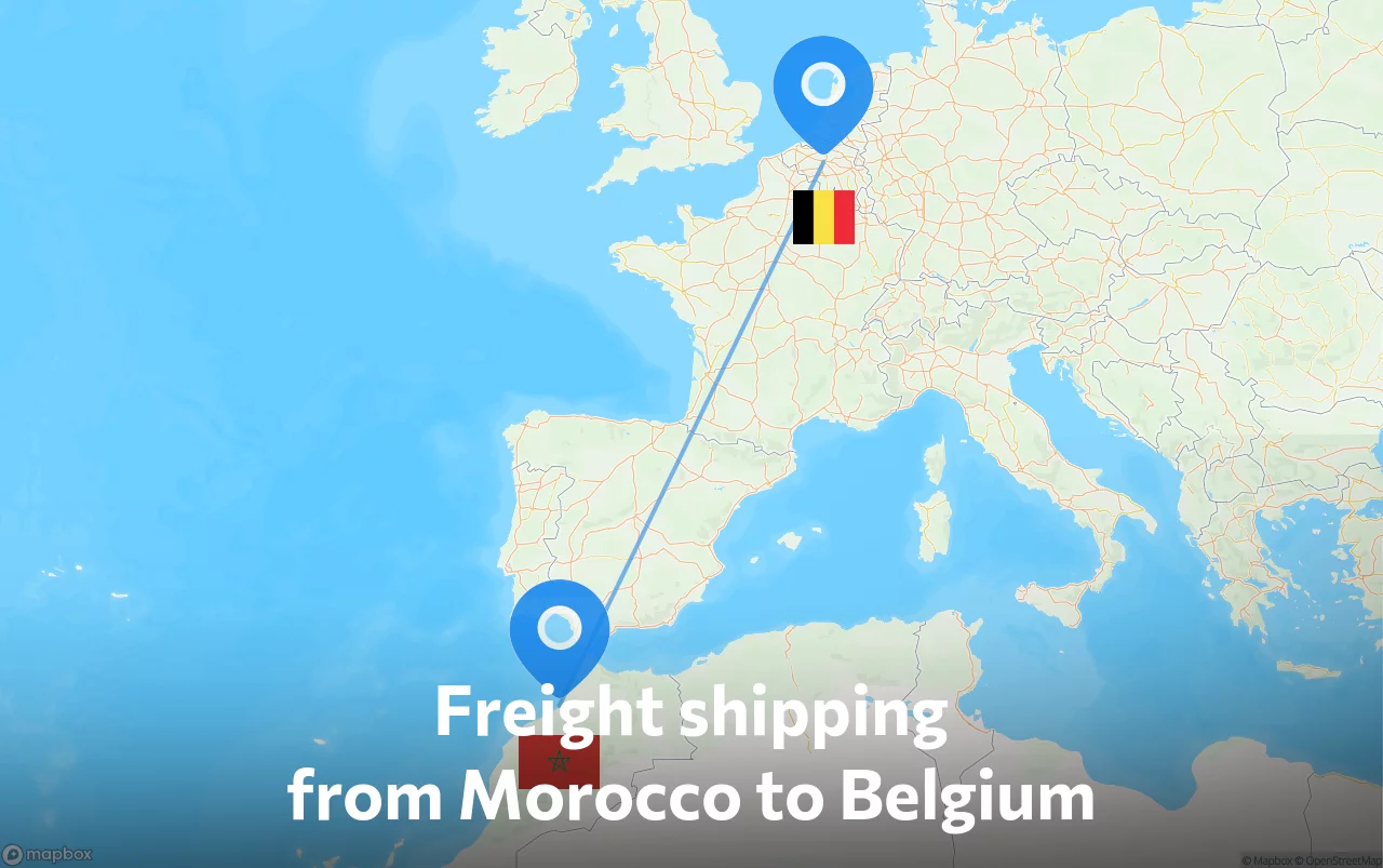 Shipping route from Morocco to Belgium