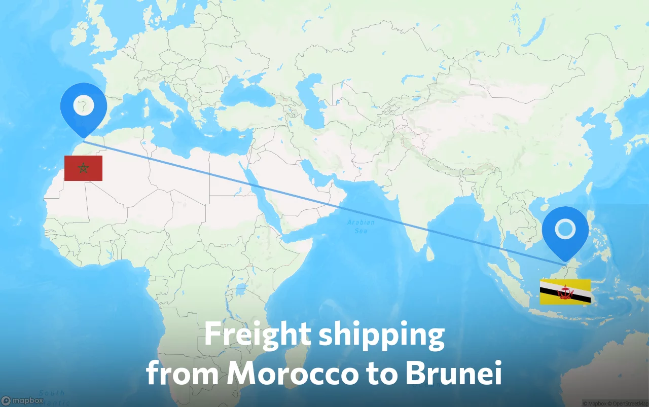 Shipping route from Morocco to Brunei