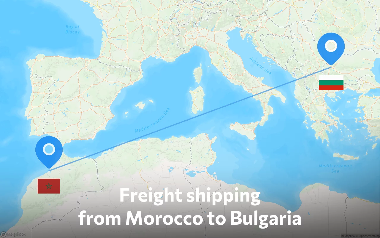 Shipping route from Morocco to Bulgaria