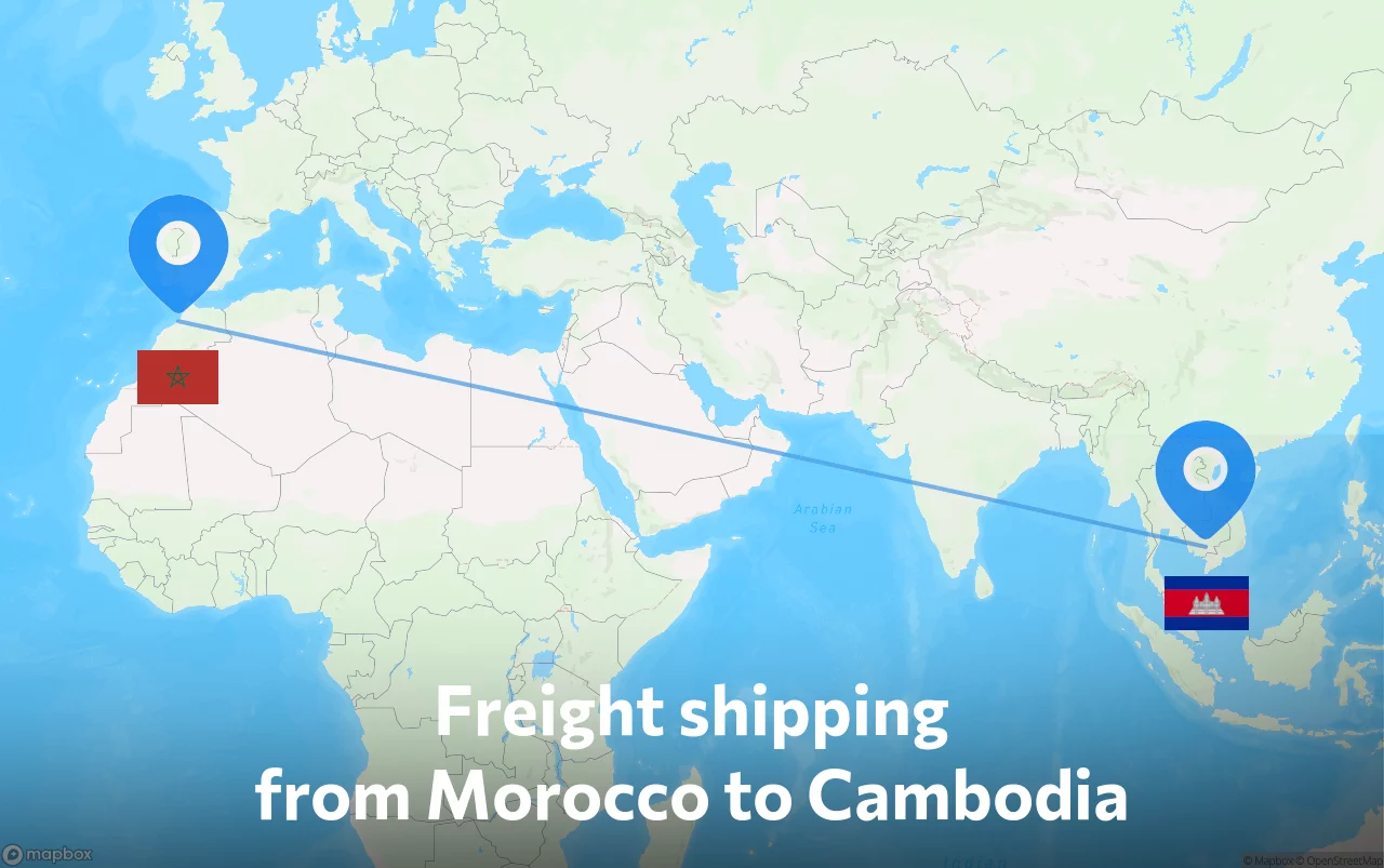 Shipping route from Morocco to Cambodia