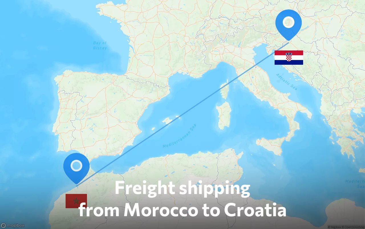 Shipping route from Morocco to Croatia