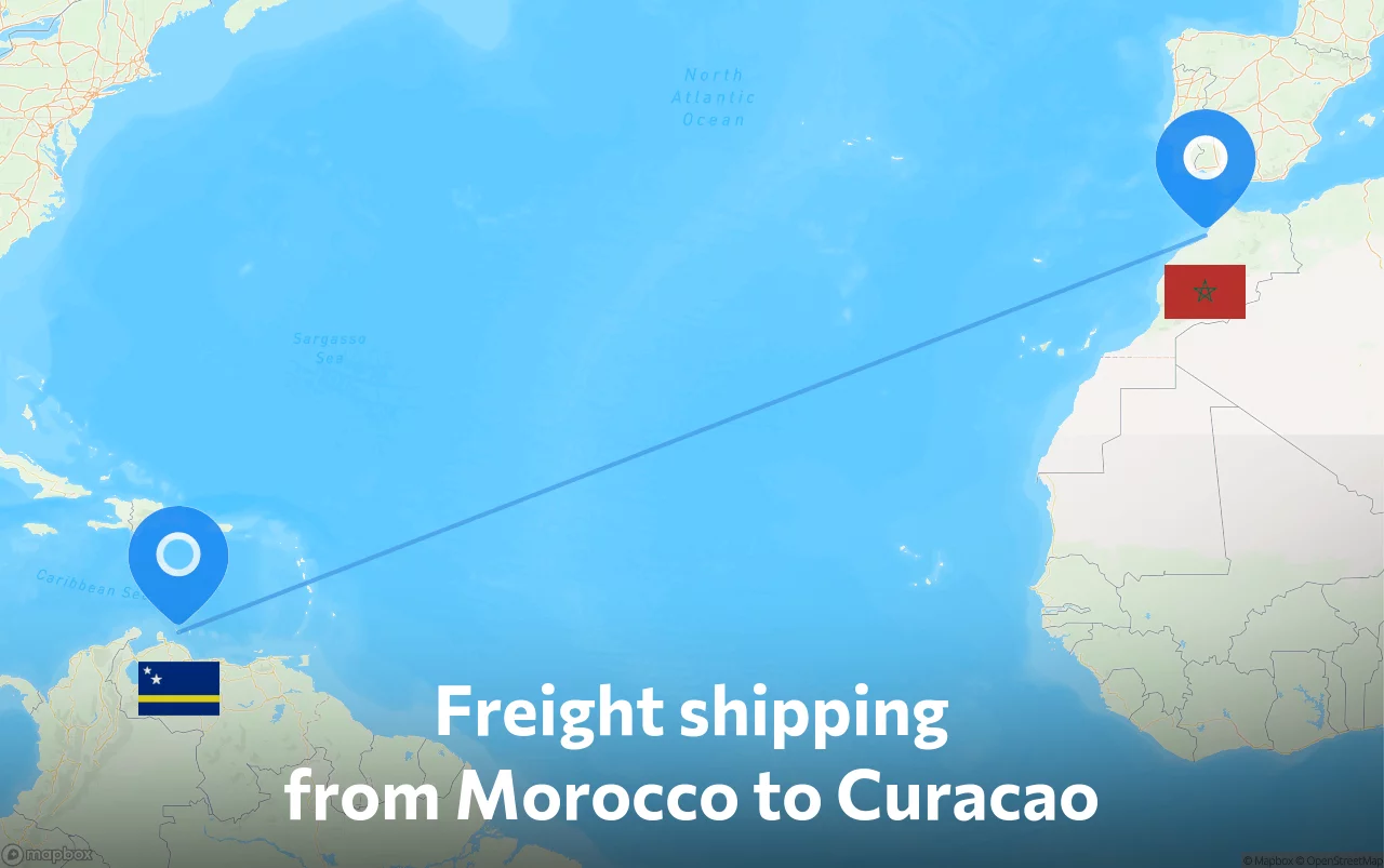 Shipping route from Morocco to Curacao