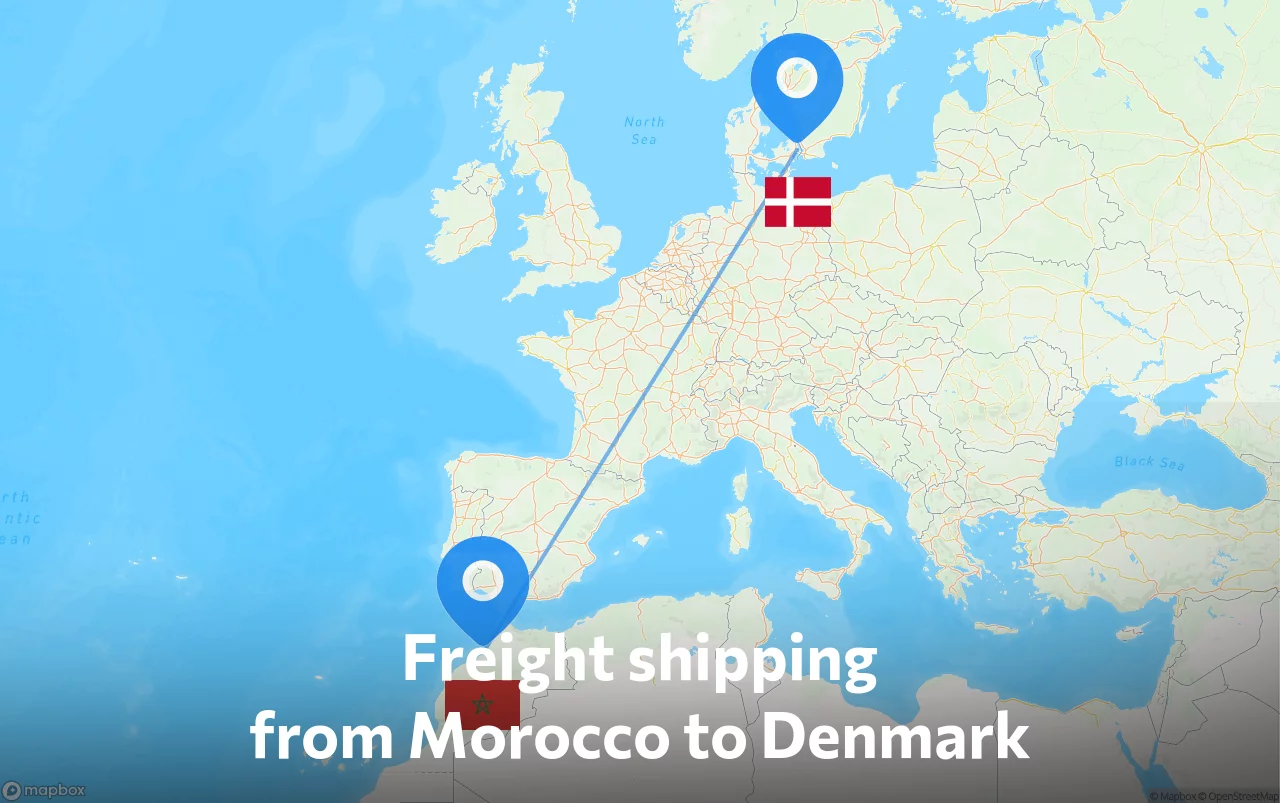 Shipping route from Morocco to Denmark