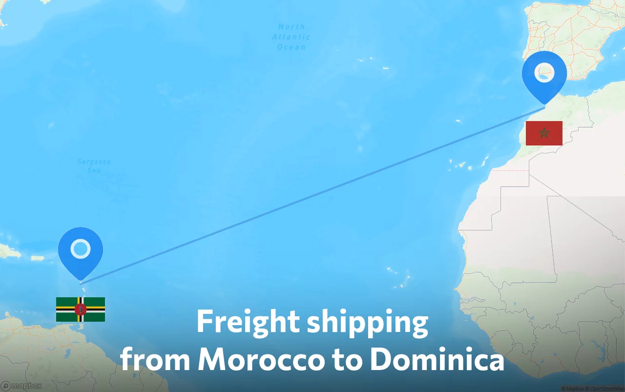 Shipping route from Morocco to Dominica