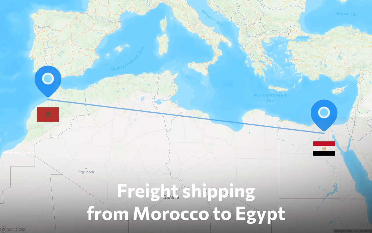 Shipping route from Morocco to Egypt