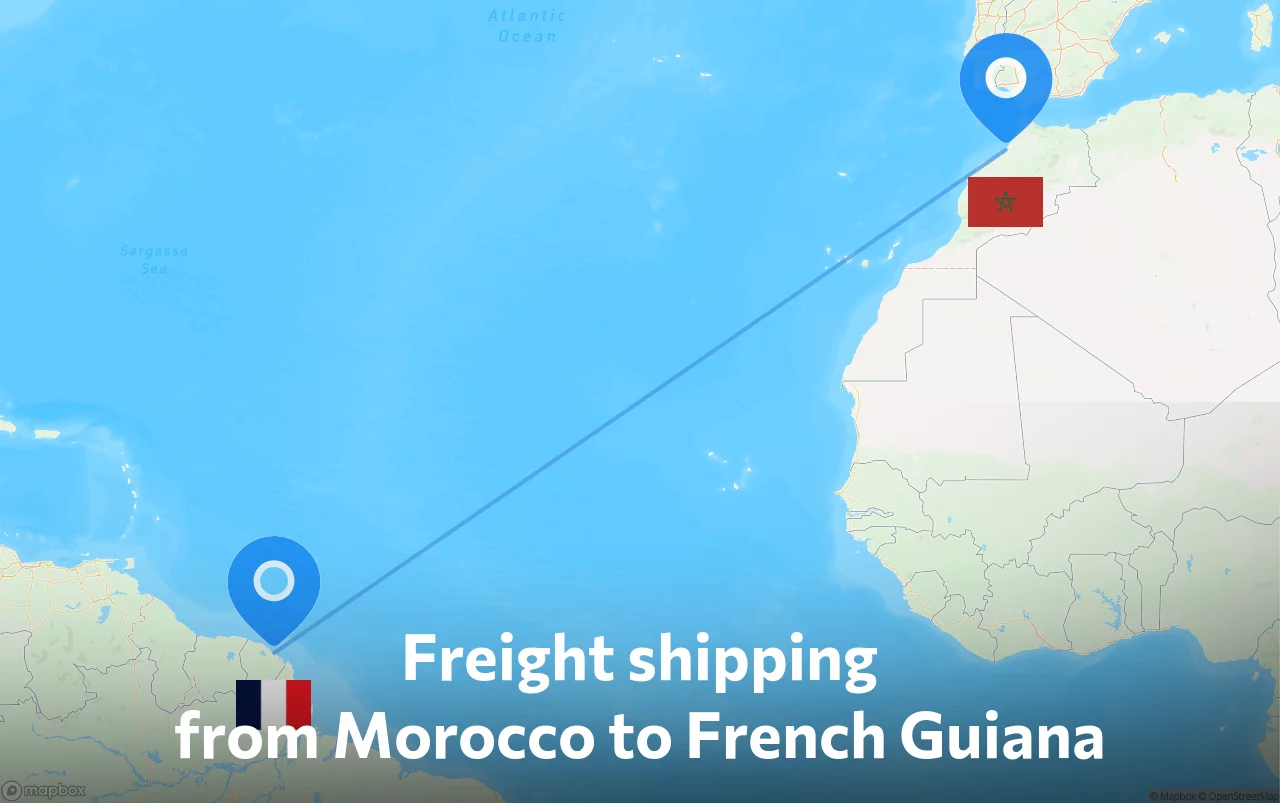 Shipping route from Morocco to French Guiana