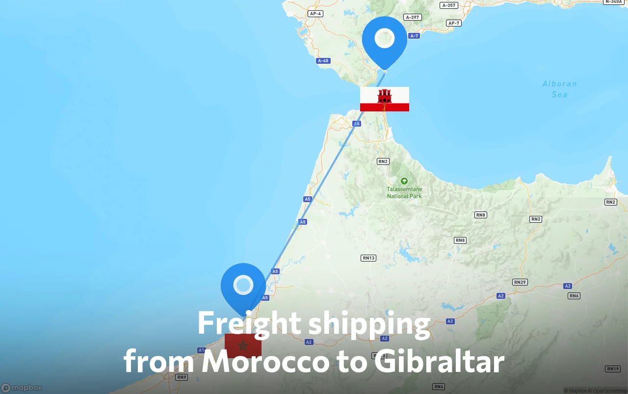 Shipping route from Morocco to Gibraltar