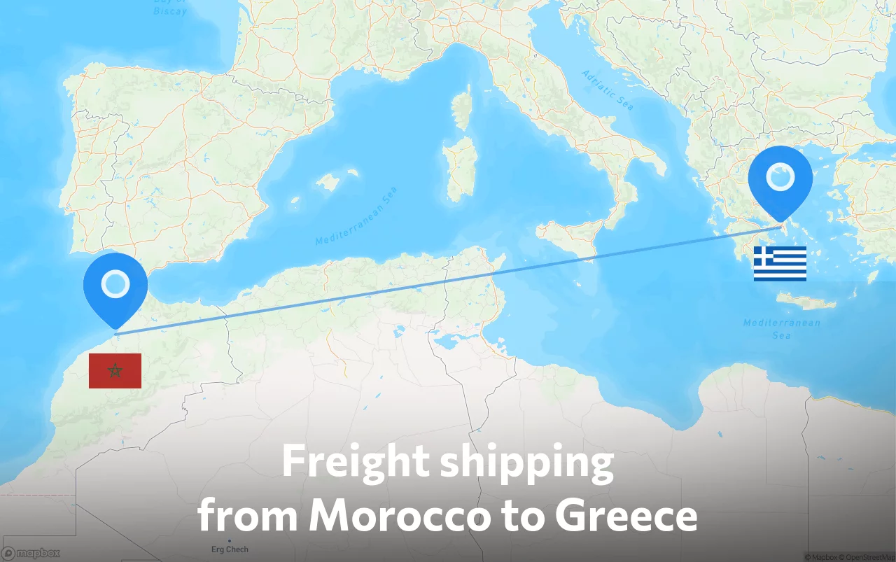 Shipping route from Morocco to Greece