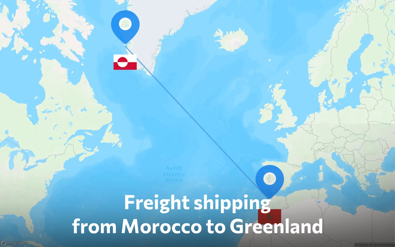 Shipping route from Morocco to Greenland