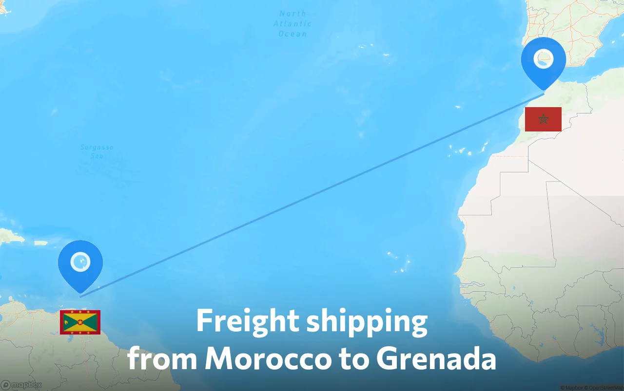 Shipping route from Morocco to Grenada
