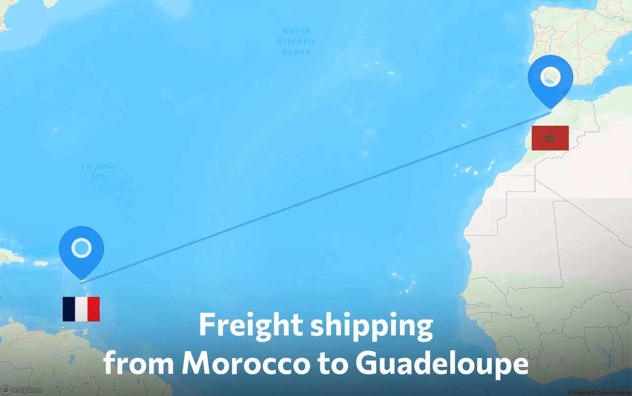 Shipping route from Morocco to Guadeloupe