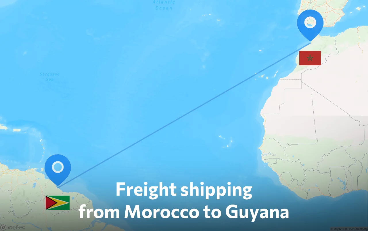 Shipping route from Morocco to Guyana