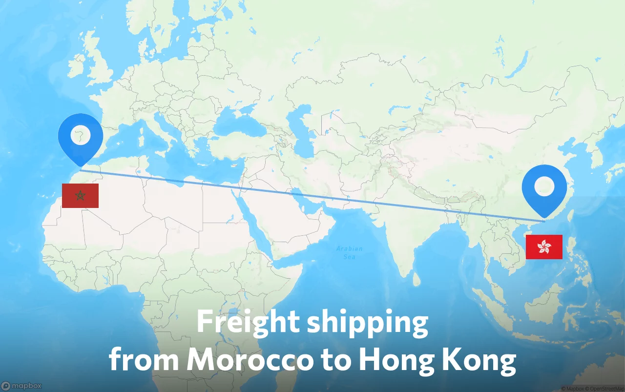 Shipping route from Morocco to Hong Kong