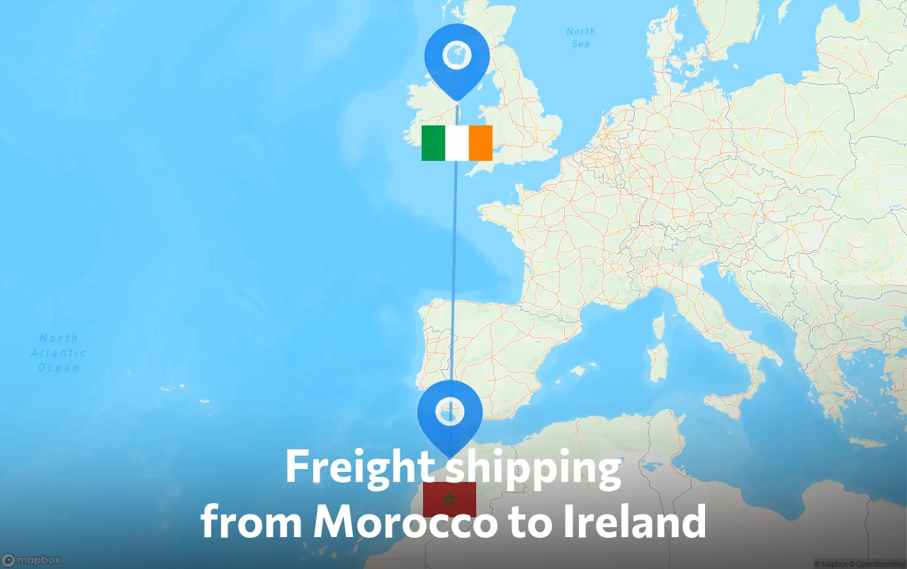 Shipping route from Morocco to Ireland