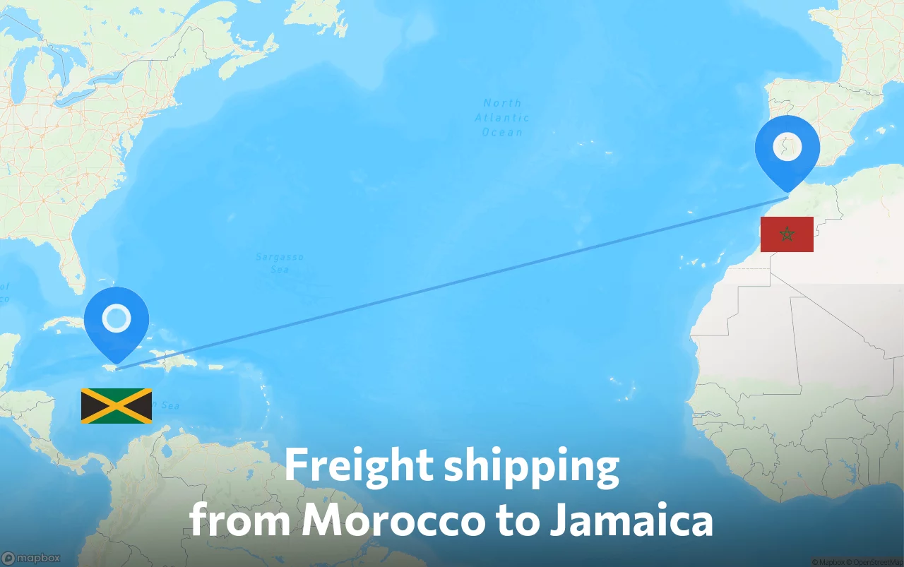 Shipping route from Morocco to Jamaica