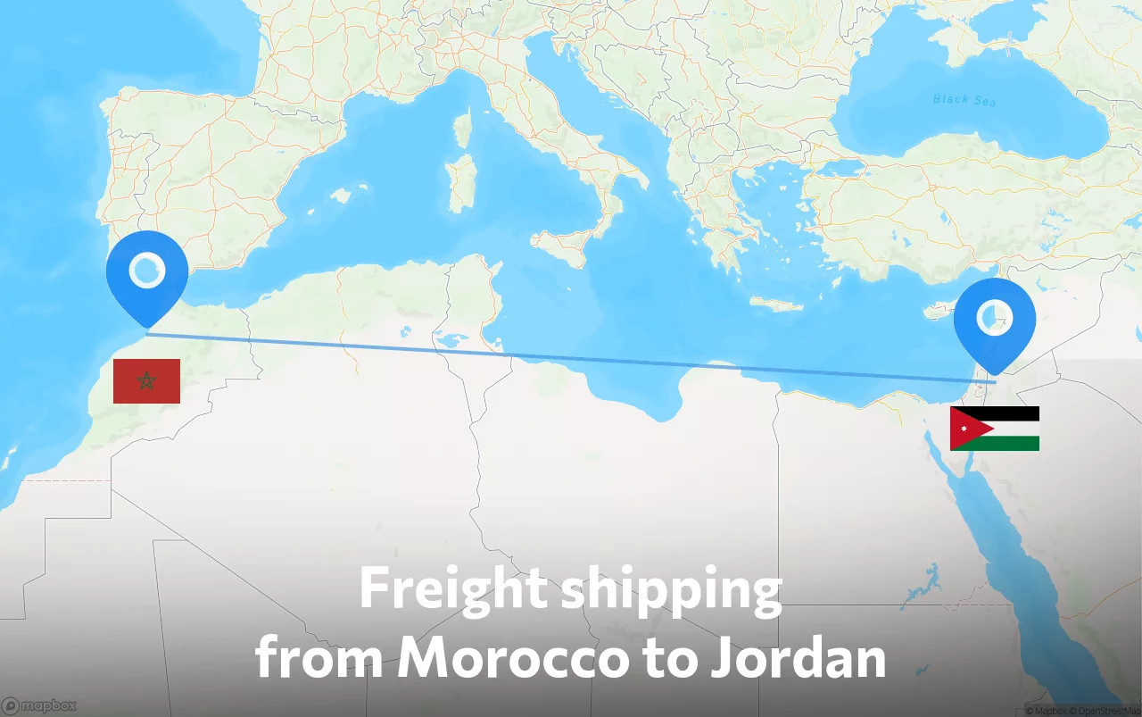 Shipping route from Morocco to Jordan