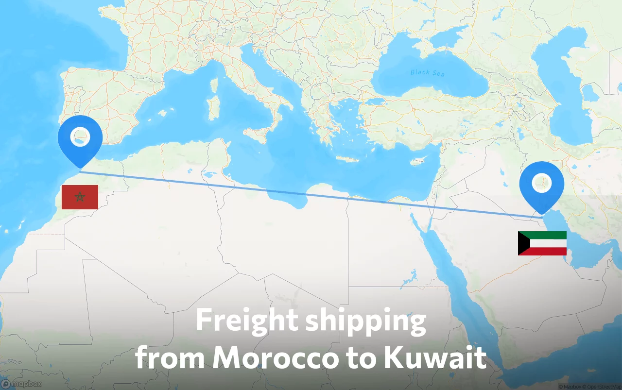 Shipping route from Morocco to Kuwait