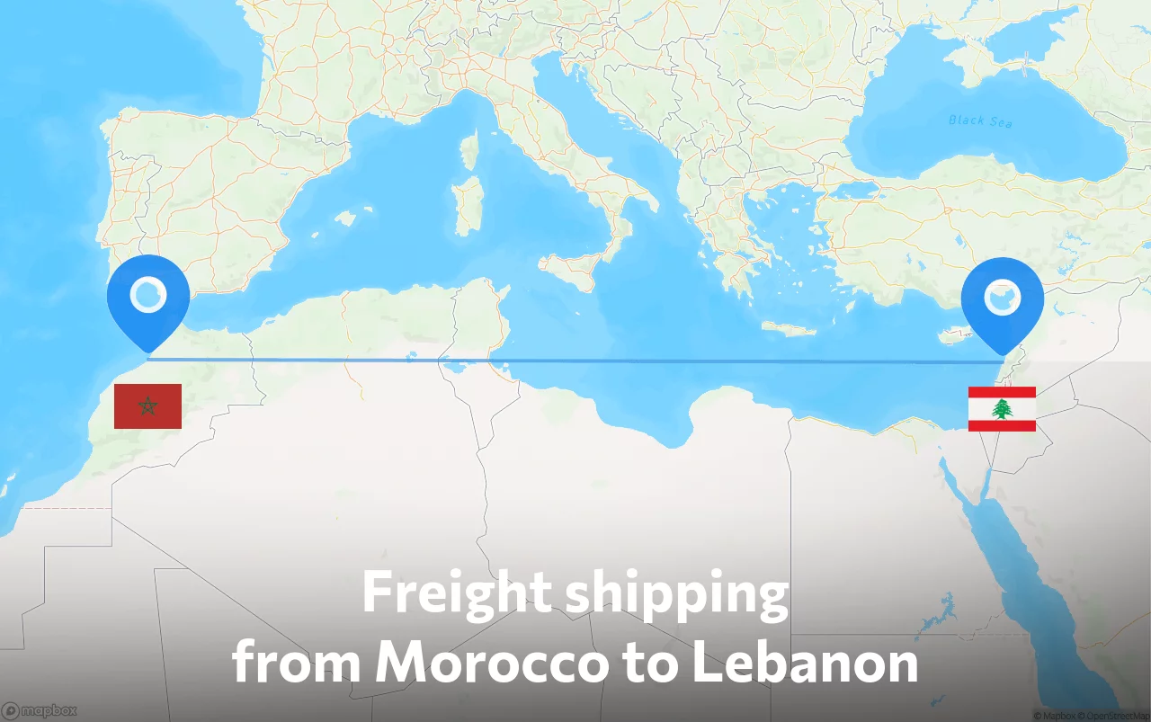 Shipping route from Morocco to Lebanon