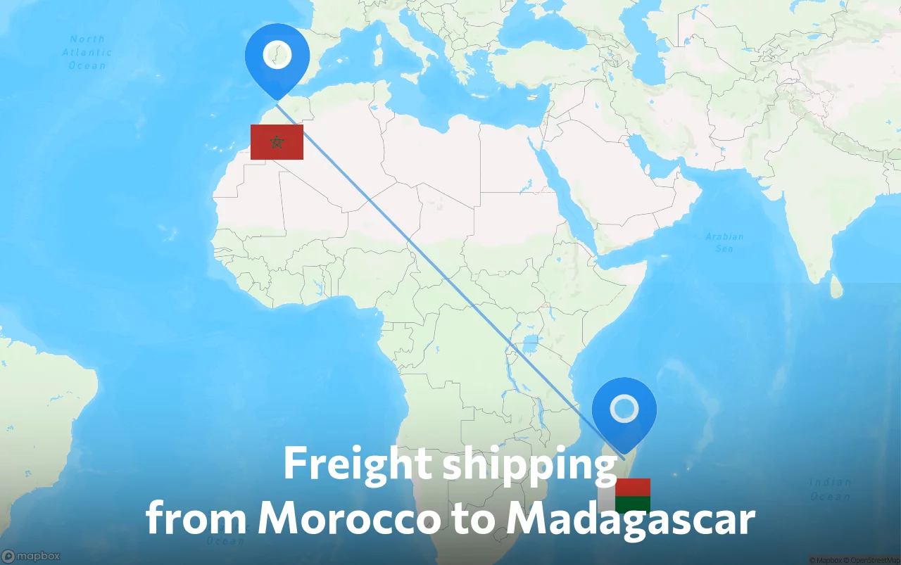 Shipping route from Morocco to Madagascar