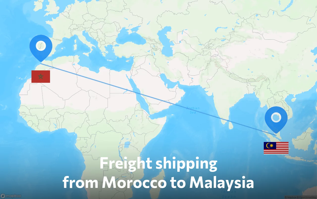 Shipping route from Morocco to Malaysia