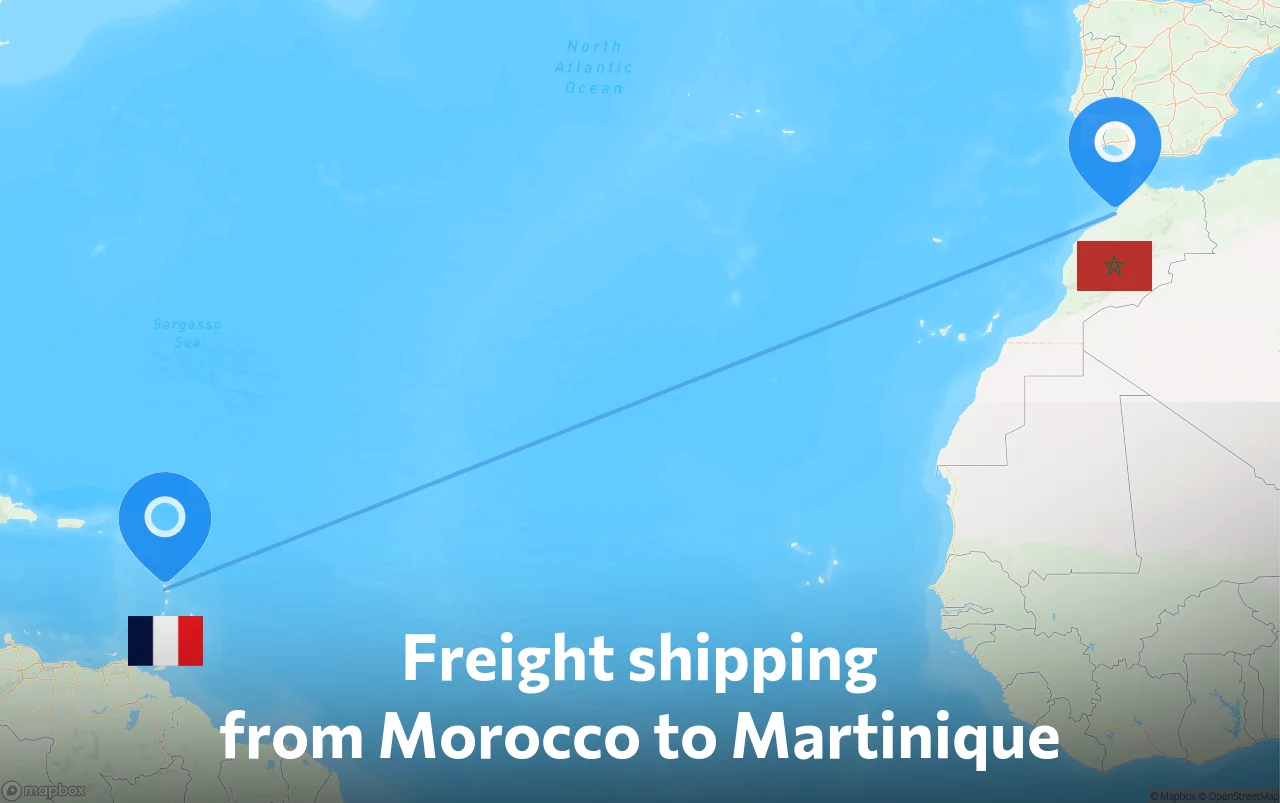 Shipping route from Morocco to Martinique