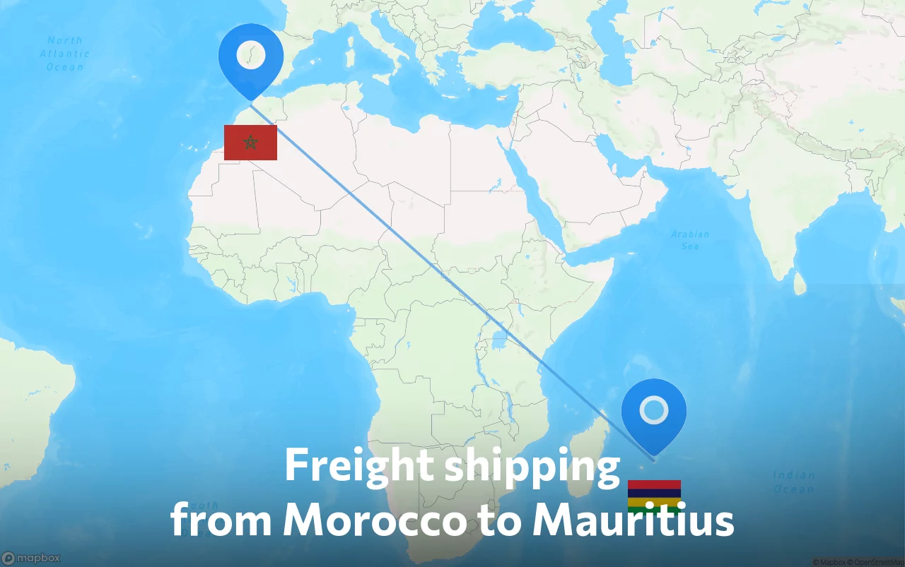 Shipping route from Morocco to Mauritius