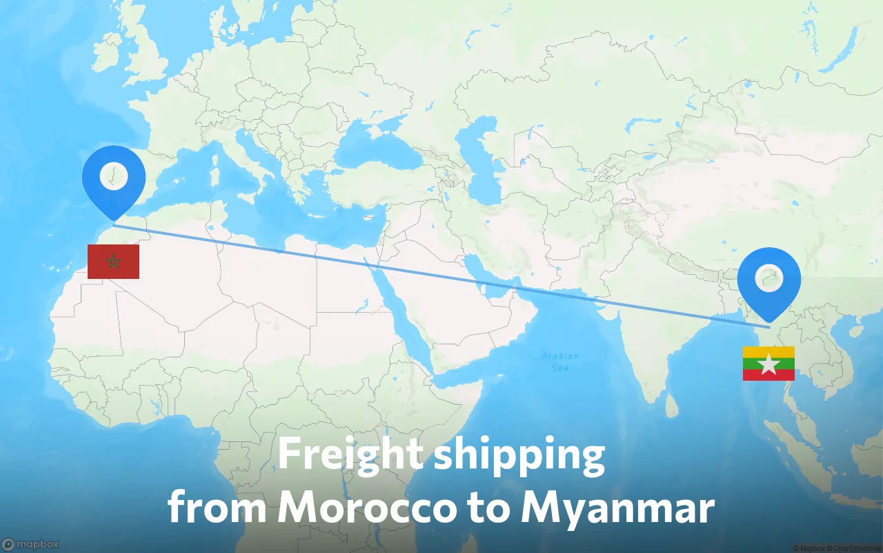 Shipping route from Morocco to Myanmar