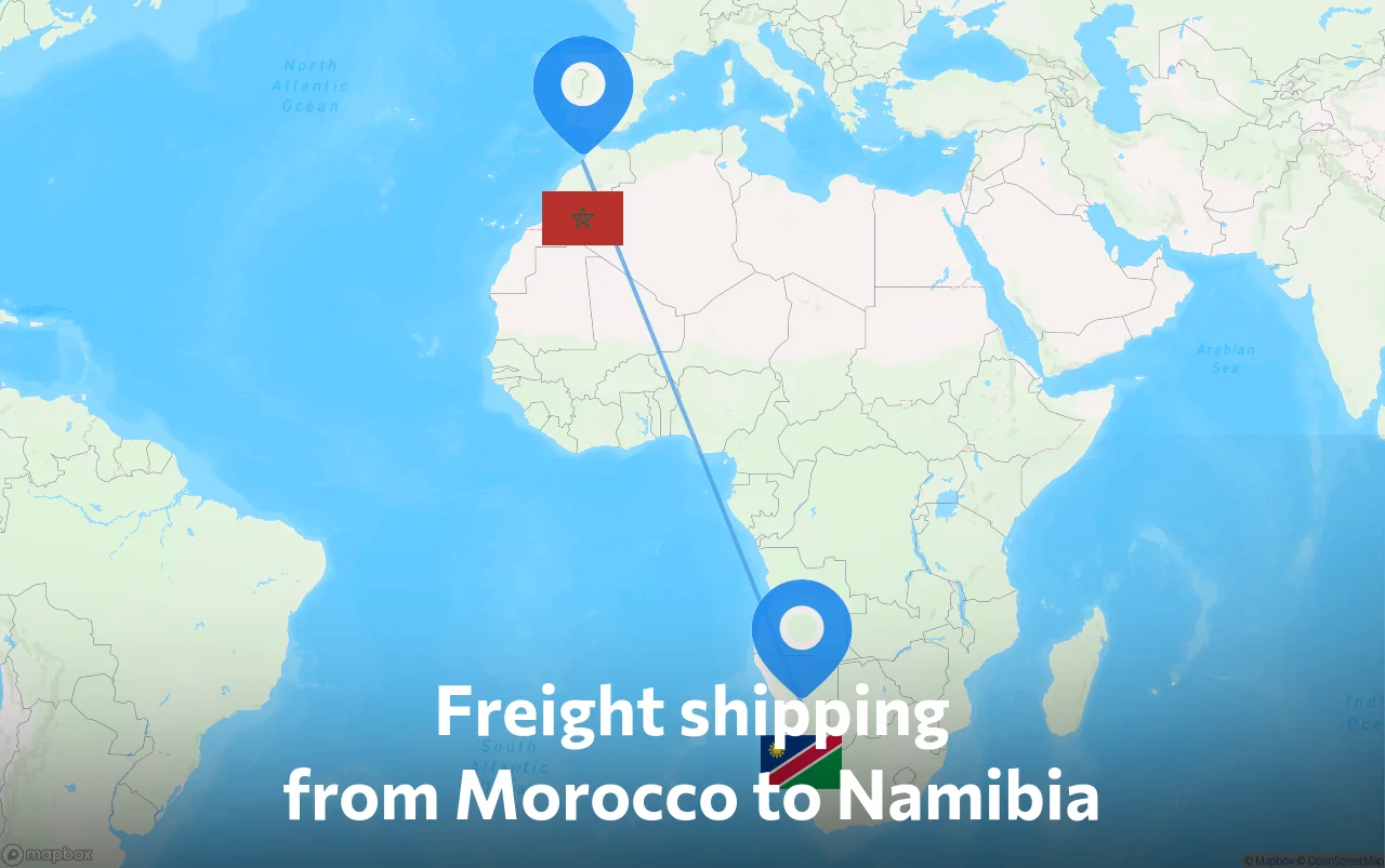 Shipping route from Morocco to Namibia