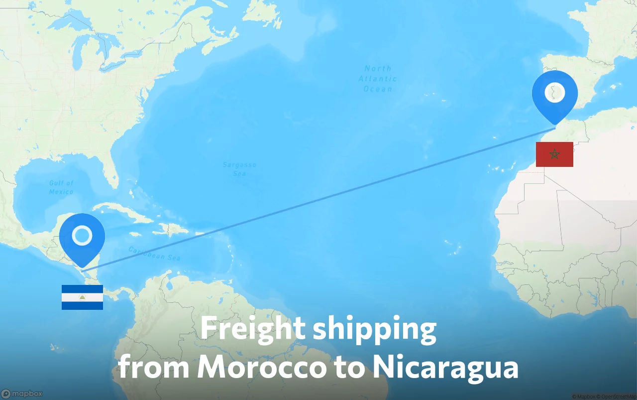 Shipping route from Morocco to Nicaragua