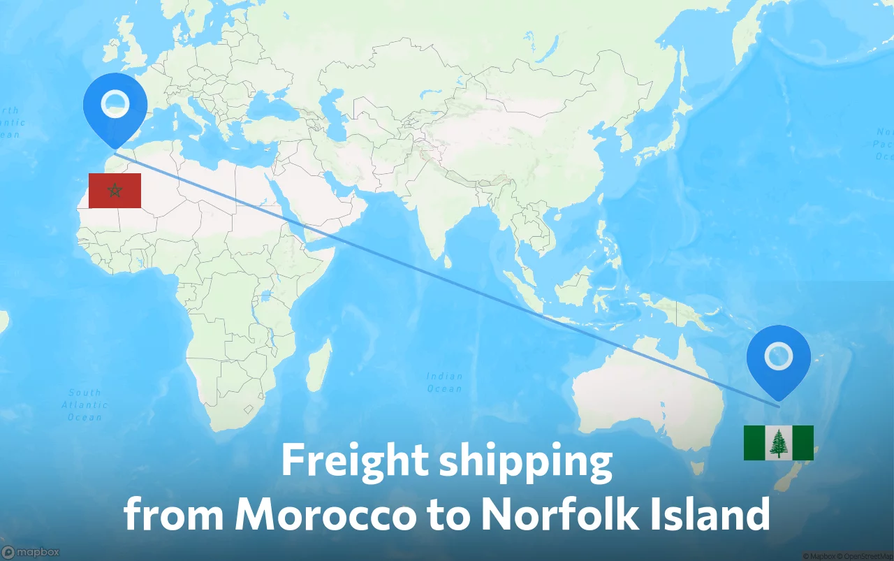 Shipping route from Morocco to Norfolk Island