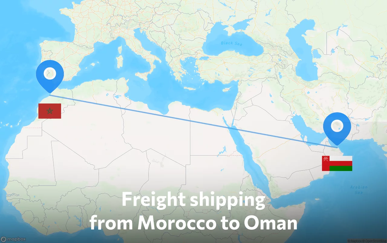Shipping route from Morocco to Oman